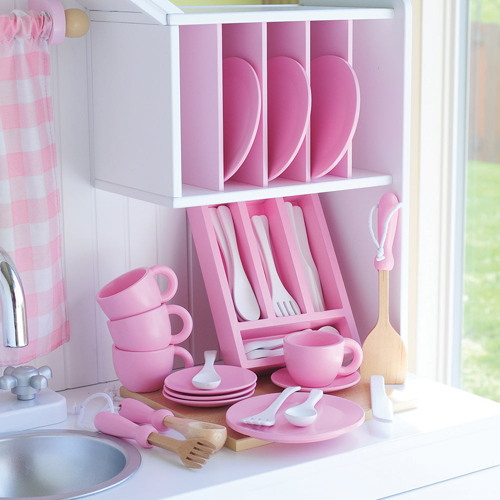 36-Piece Wooden Toy Dishes & Utensils Basics Set | including Pots, Pans