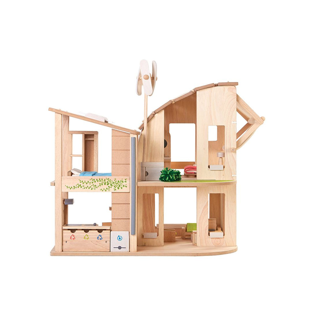 Green Wooden Dollhouse With Furniture
