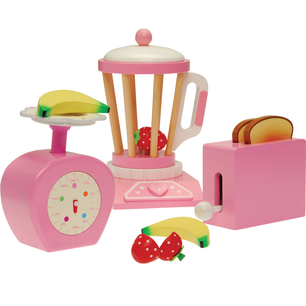 13-Piece Wooden Play Appliances Accessories Set with Blender, Toaster & Scale
